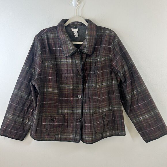 Chicos Blazer Womens 3 Reversible Jacket Wine Plaid Business Classic Mature Work - Picture 1 of 12